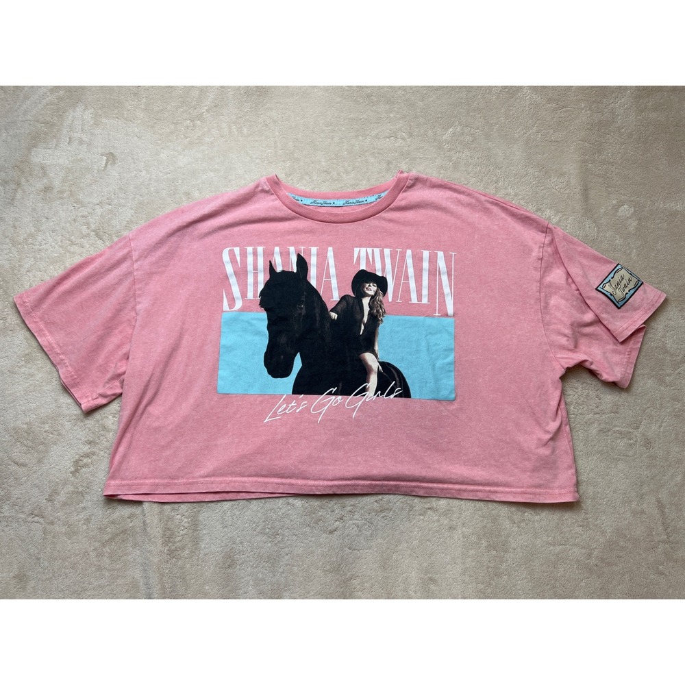 Shania Twain T-Shirt Women XXL Pink Crop Graphic Mineral Wash Let's Go Girls